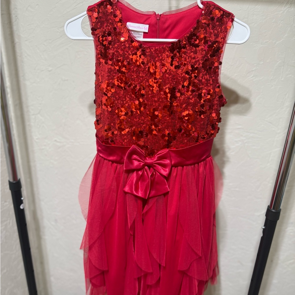 Bonnie Jean Red Sequin Sleeveless Dress with Bow and Tulle Skirt Girls 16